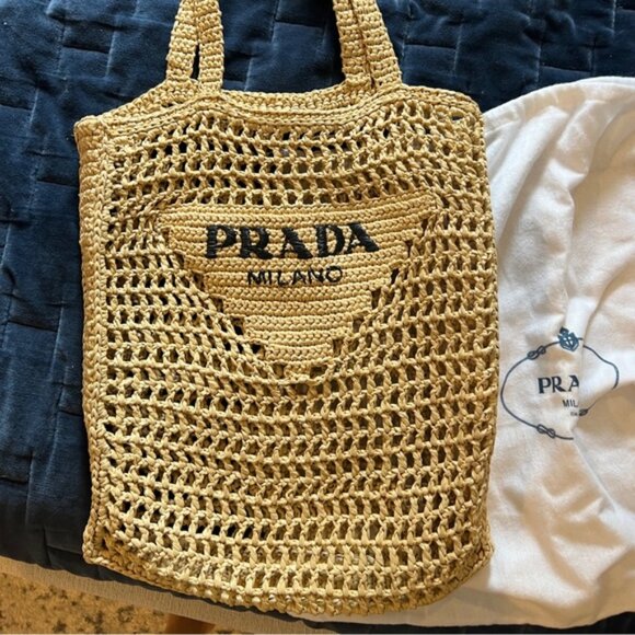 Prada Handbags - Prada Raffia Crochet Tote Bag